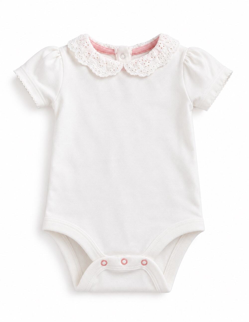 Boden Baby Broderie Collared Body in White | Size 3-6 months